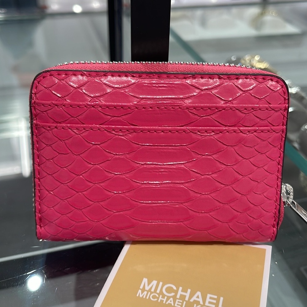Michael Kors Women Medium Zip Around Card Case Coin Pouch Wallet Electric Pink - Picture 15 of 16